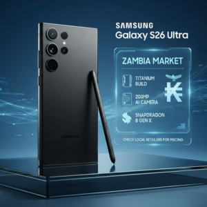 zamzone-mobiles-Samsung-Galaxy-S26-Ultra Samsung Galaxy S26 Ultra displayed with a sleek design, showcasing its features and specifications in a review context.